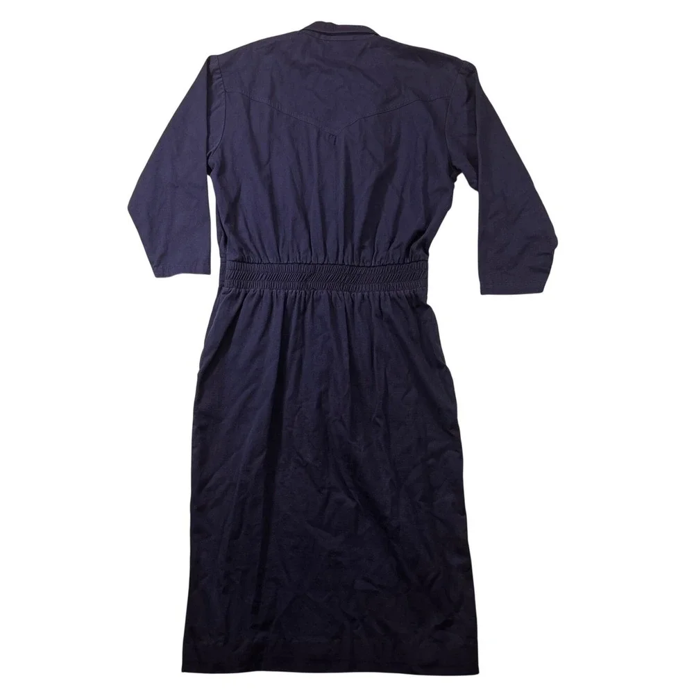 Vintage d.Frank Navy Blue Western Studded Gold Metallic Belted Midi Dress Womens